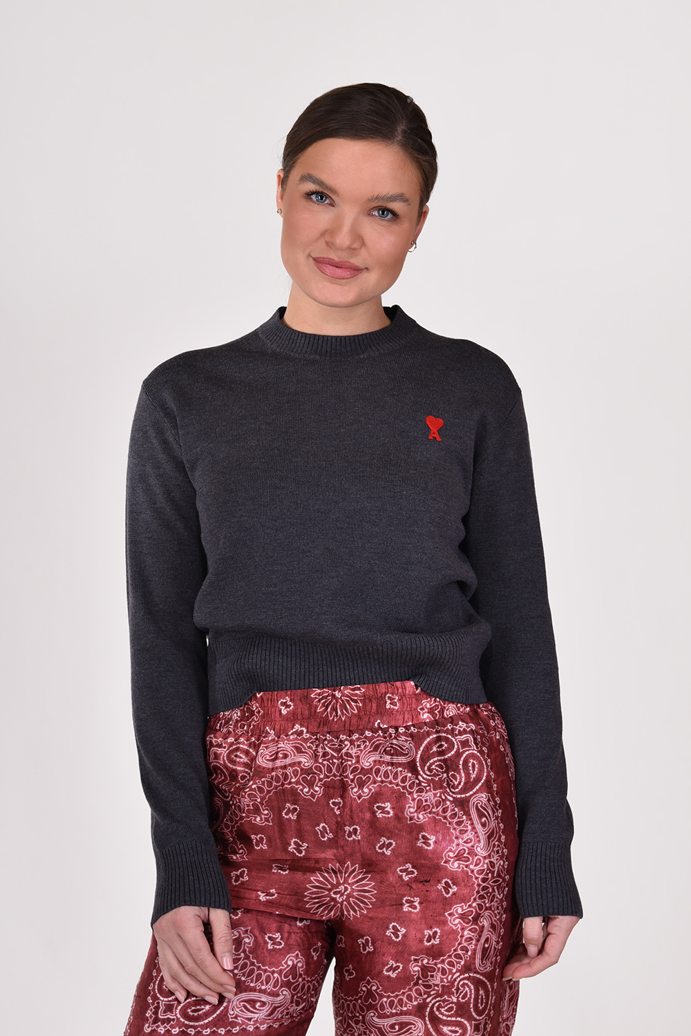 Ami Paris trui Red ADC FKS001.001 grijs Ami Paris trui Red ADC FKS001.001 grijs