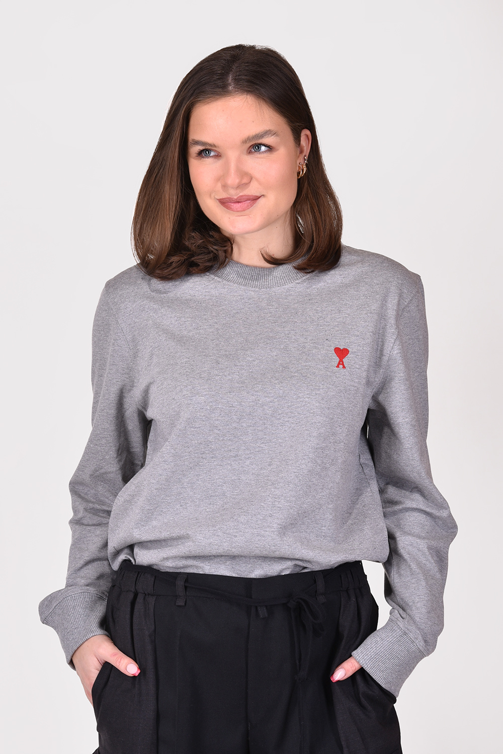 Ami Paris t-shirt ADC LS UTS200.701 grijs Ami Paris t-shirt ADC LS UTS200.701 grijs