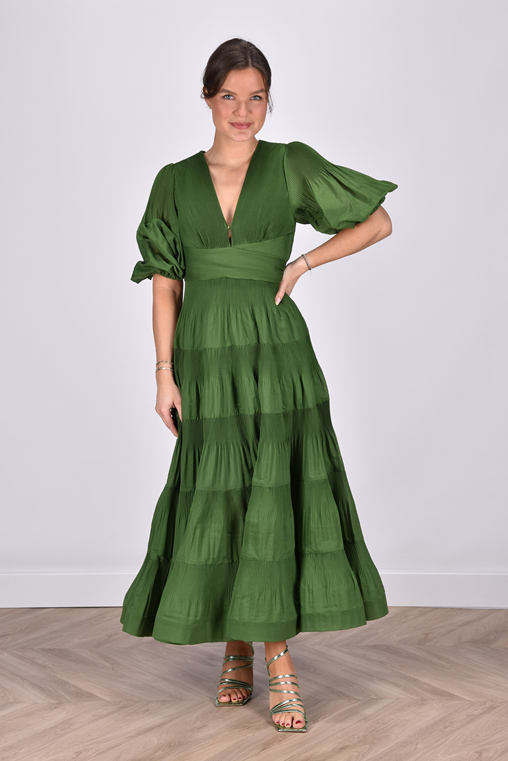 Zimmermann jurk Pleated Midi 4889DRWON groen Zimmermann jurk Pleated Midi 4889DRWON groen
