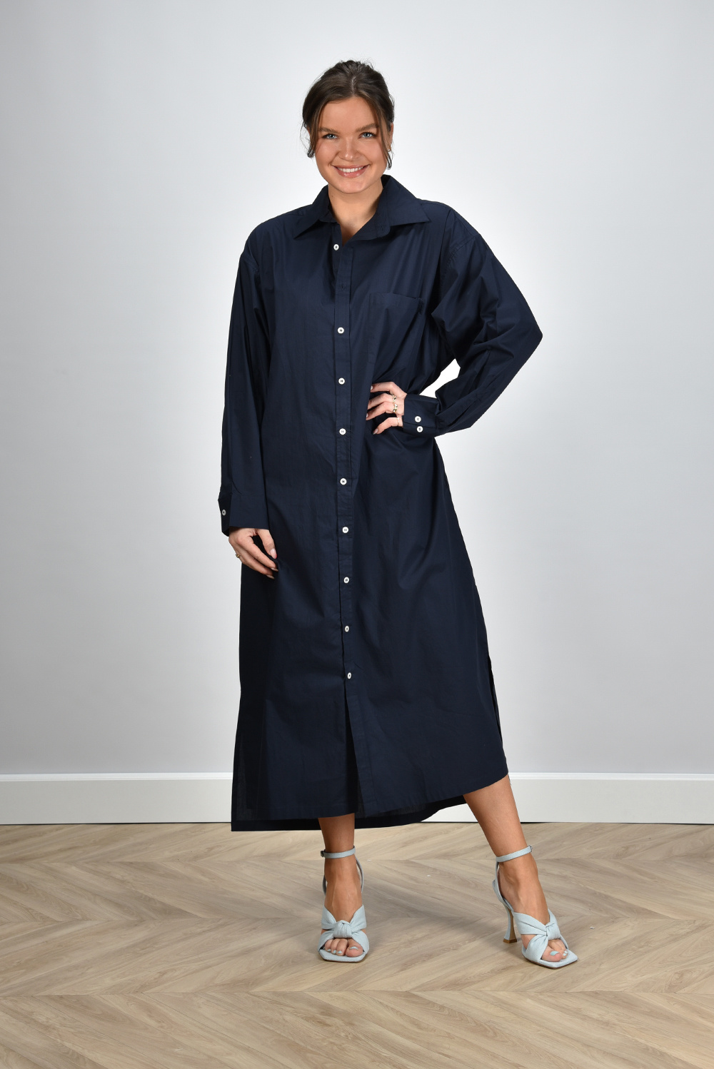 Sea Me Happy jurk Geenah Shirt Poplin Uni blauw Sea Me Happy jurk Geenah Shirt Poplin Uni blauw