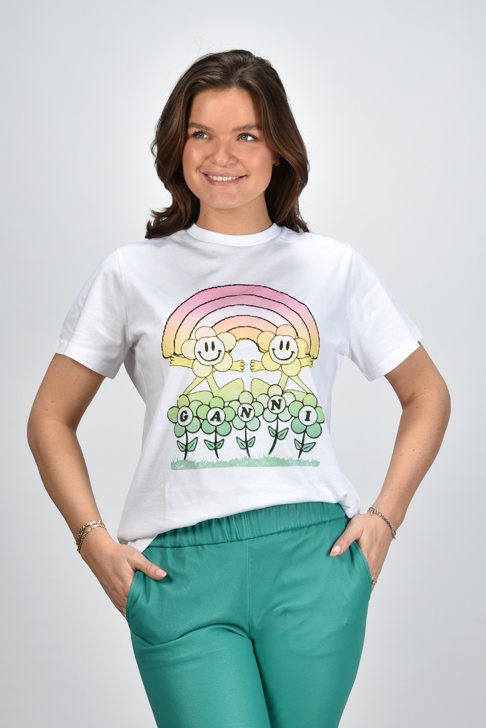 Ganni t-shirt T3429 wit Ganni t-shirt T3429 wit