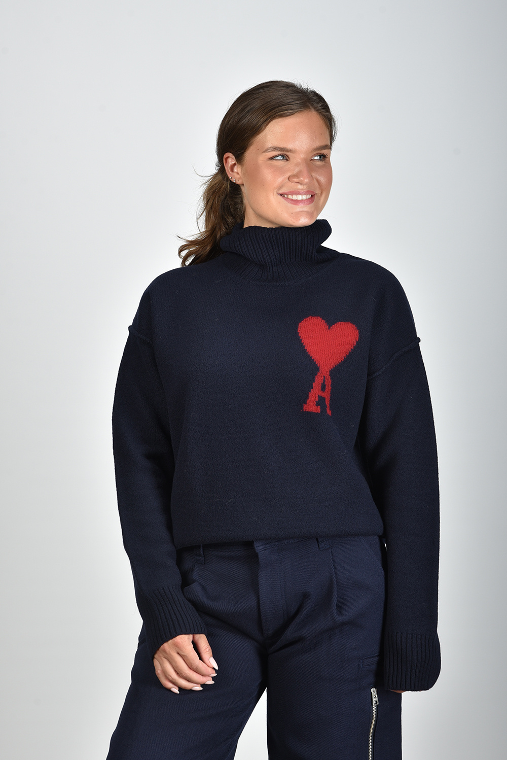 Ami Paris trui Red ADC UKS406.018 blauw Ami Paris trui Red ADC UKS406.018 blauw