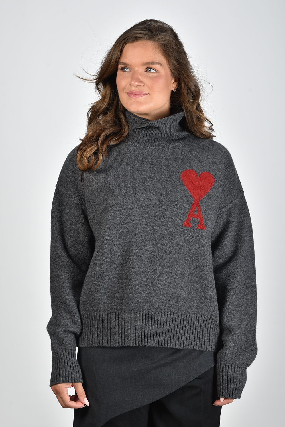 Ami Paris sweater Red ADC BFUKS406.018 heather grey/red - Marjon