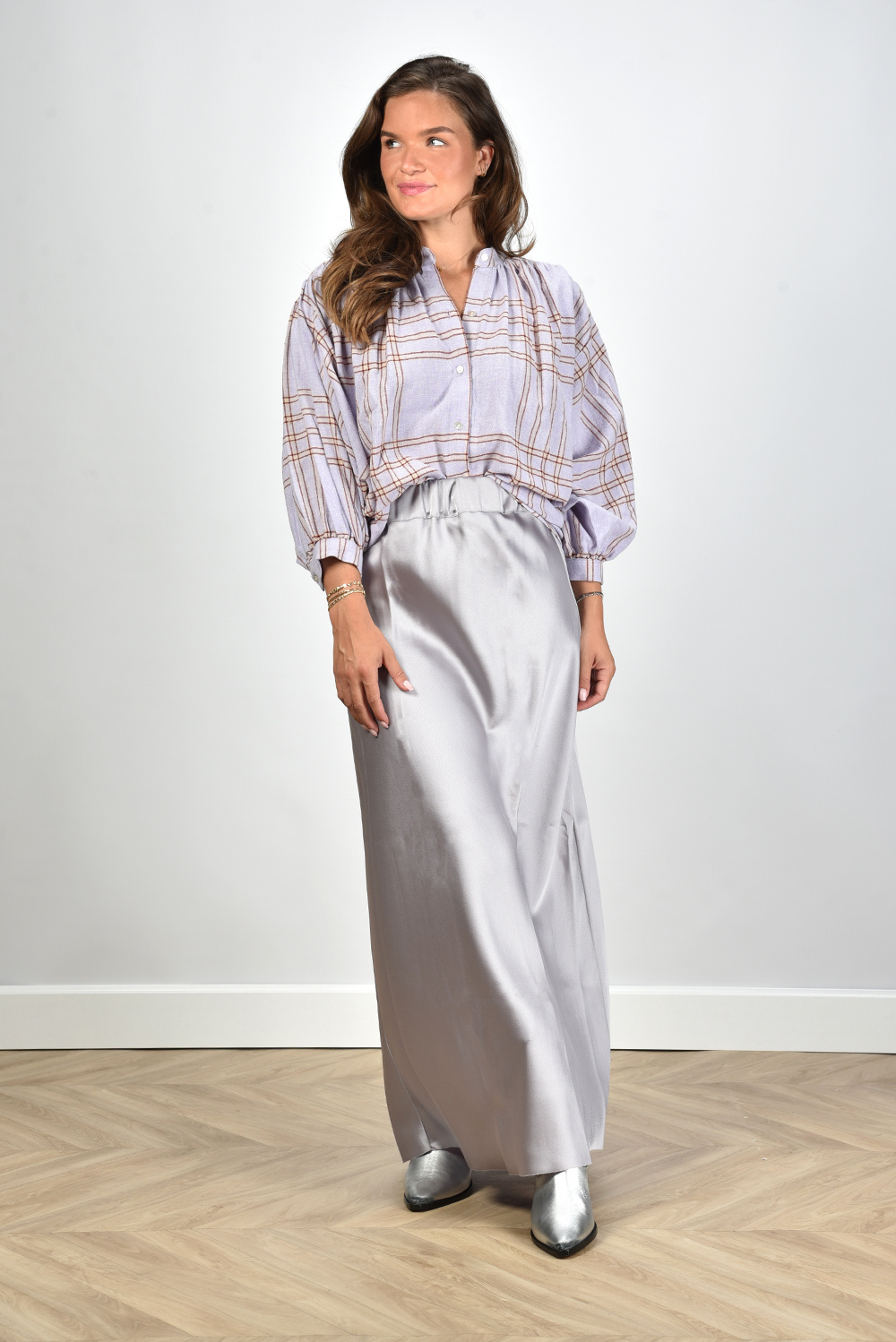 Sea Me Happy blouse Balloon Soft Wool Checked checked paars Sea Me Happy blouse Balloon Soft Wool Checked checked paars