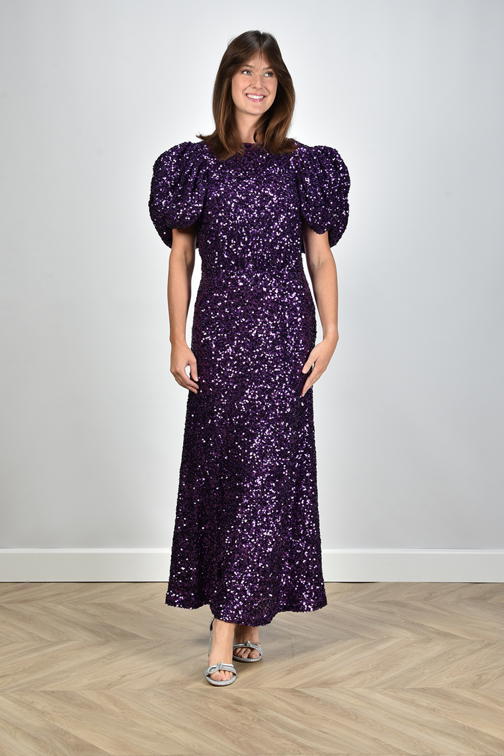 Rotate jurk Sequins Puff Sleeve 1115792073 paars