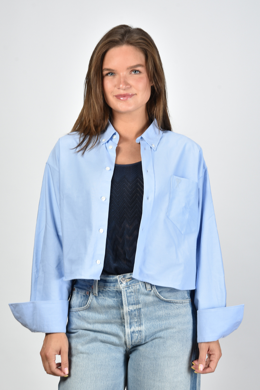 Ami Paris cropped blouse ADC Oversize met geborduurd logo blauw