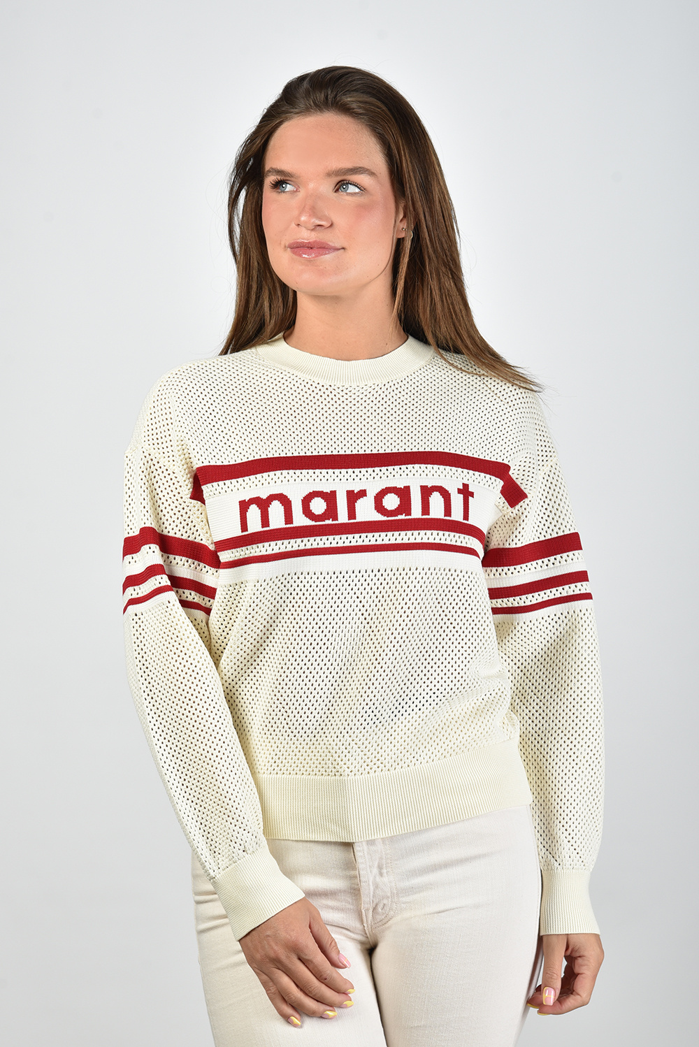 Marant Etoile gebreide logo trui Arwen ecru Marjon Snieders