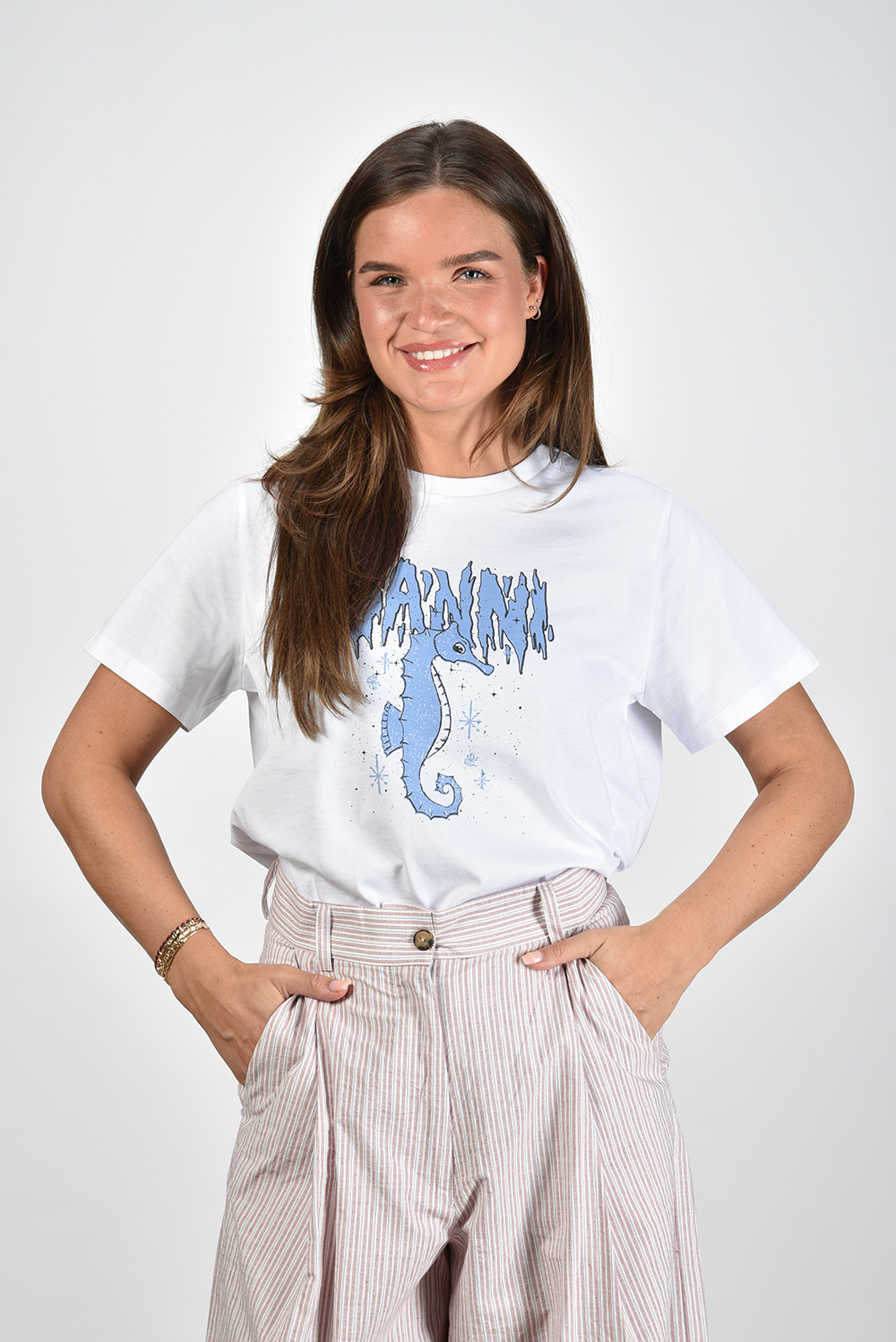 Ganni t-shirt basic jersey Seahorse wit