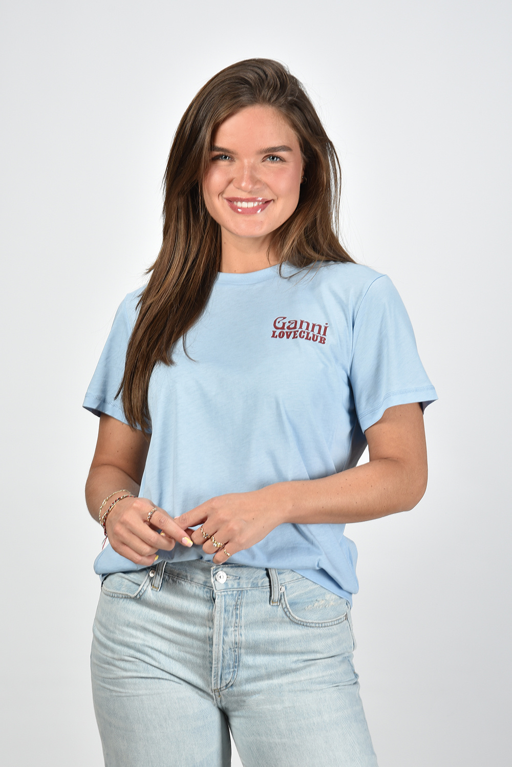 Ganni t-shirt van biologisch katoen met logo blauw