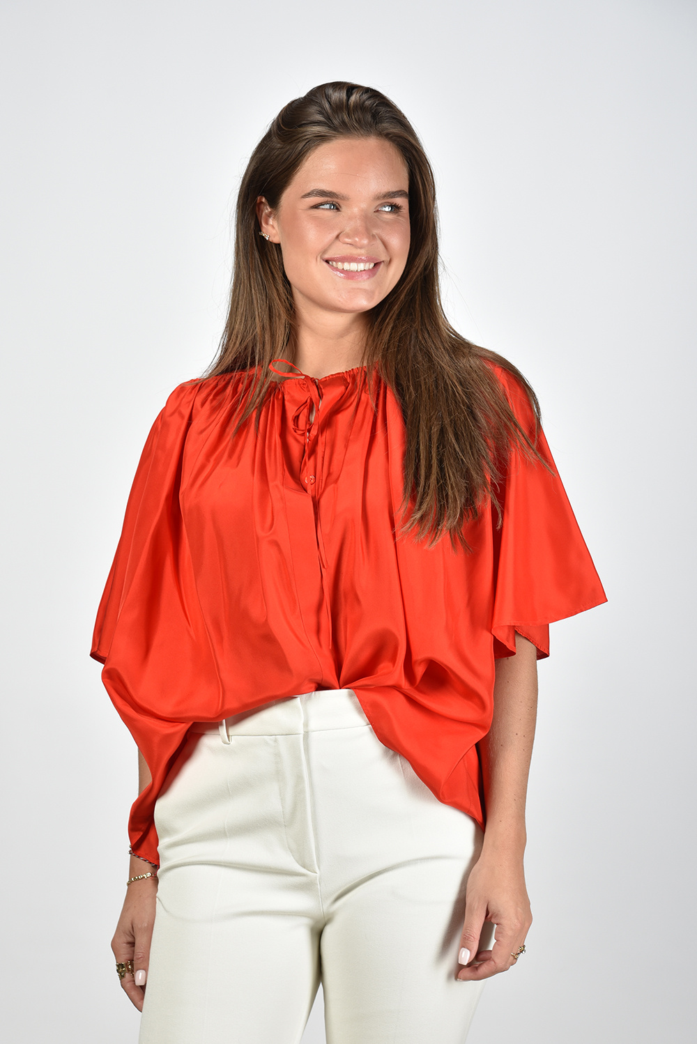 Joseph blouse Bristow verstelbare halslijn met trekkoord rood