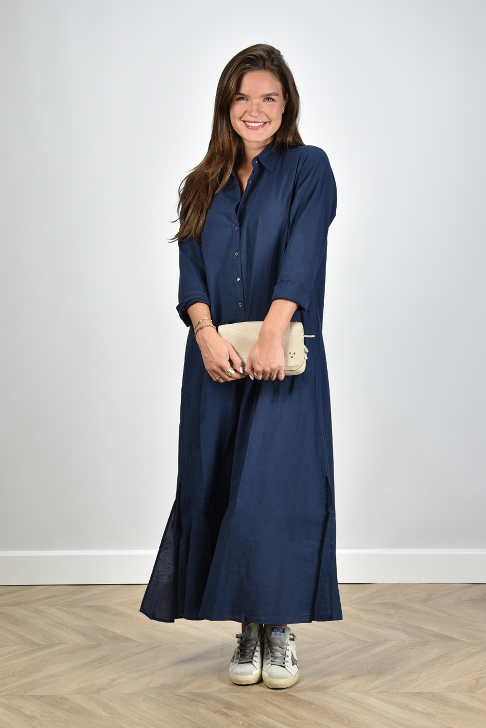 Xirena lange jurk Boden met knoopsluiting blauw