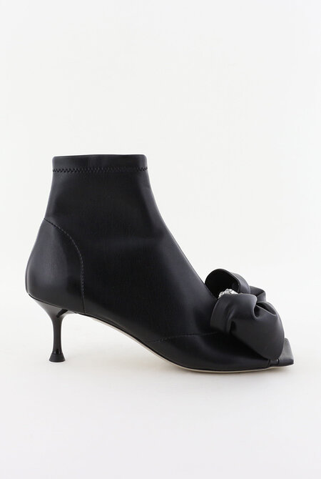 Morobe mid heel enkellaarsjes Luz vierkante neus zwart Marjon Snieders