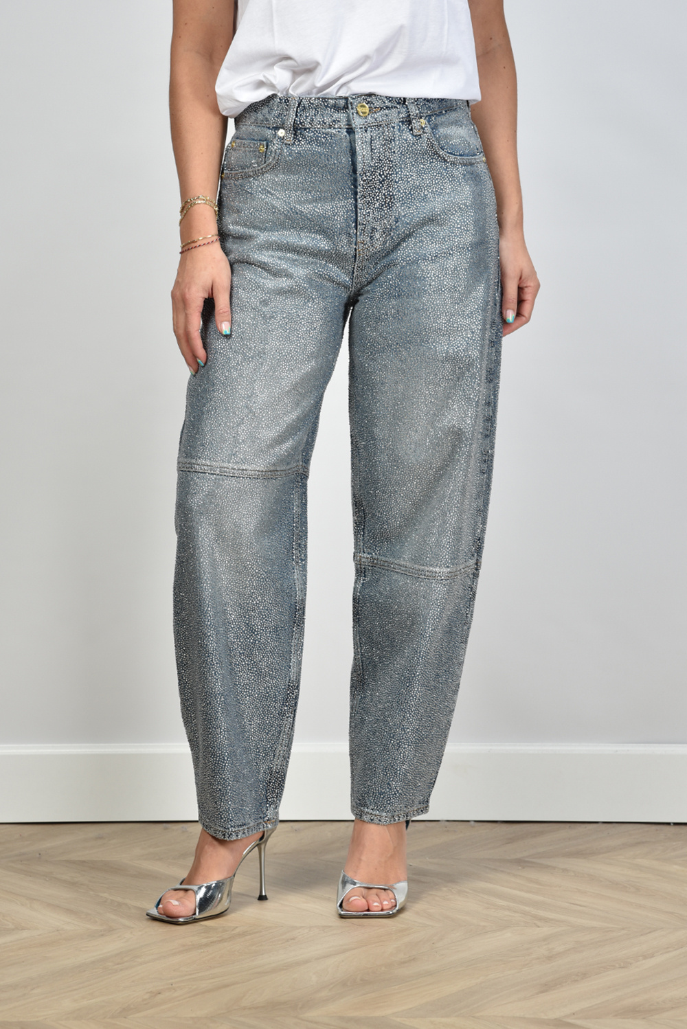 Ganni jeans J1452 met zilveren steentjes blauw