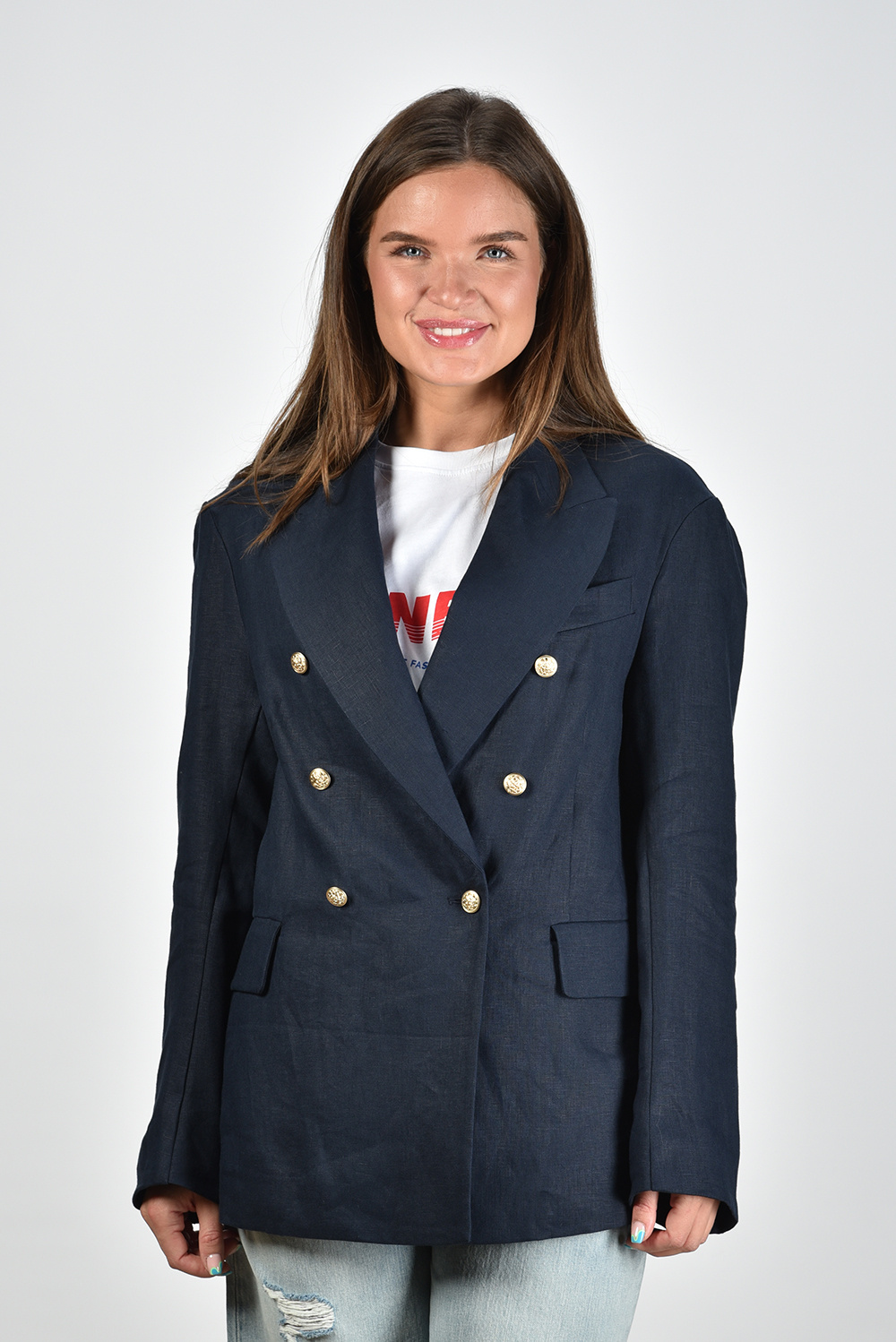 Denimist blazer Double Breasted Peak Lapel DSW0057-199 linnen blauw