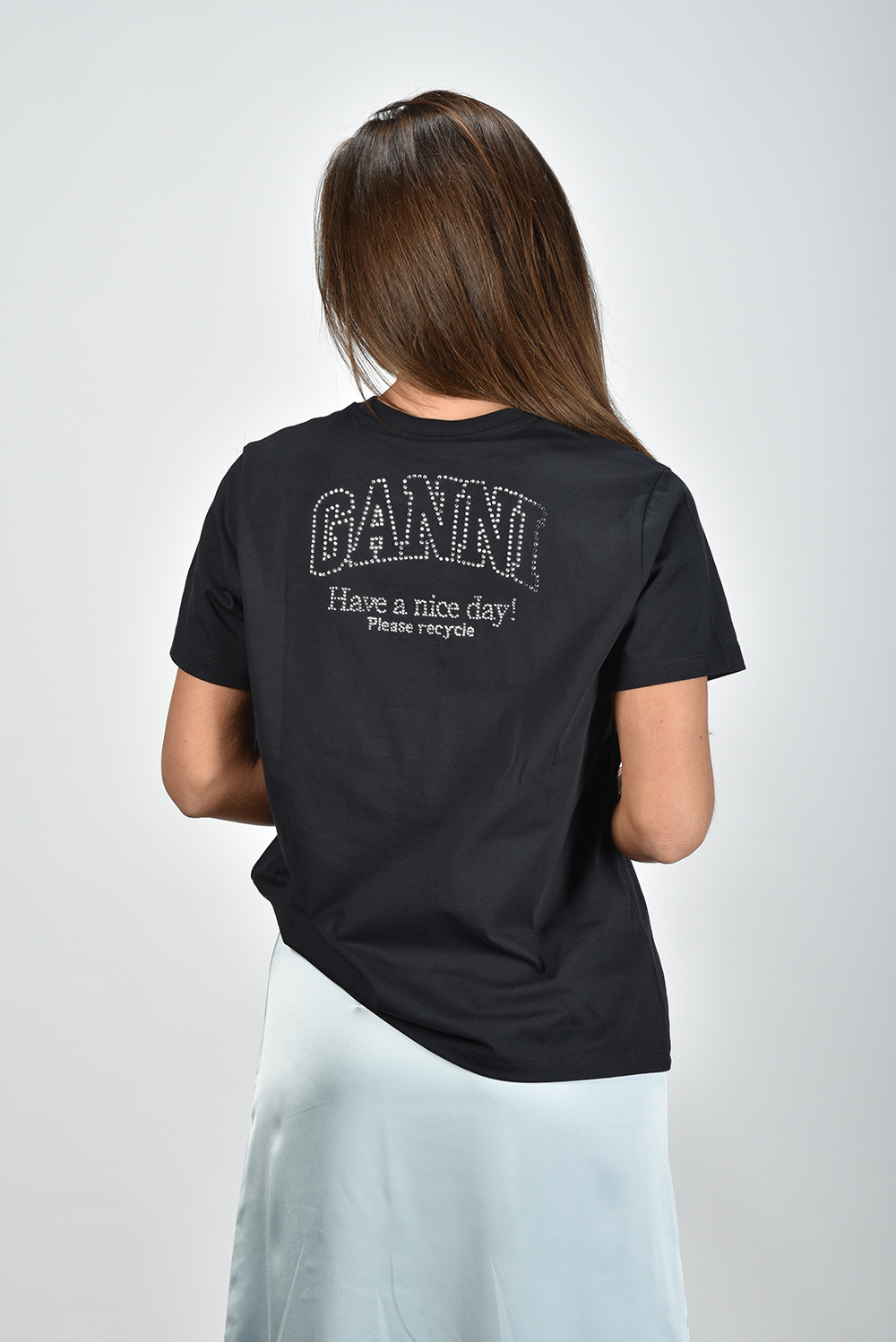 Ganni T-shirt T3953 met strass zwart