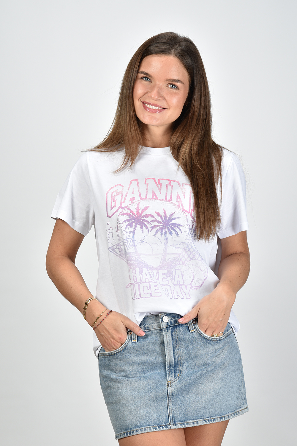 Ganni T-shirt met korte mouwen T3918 wit