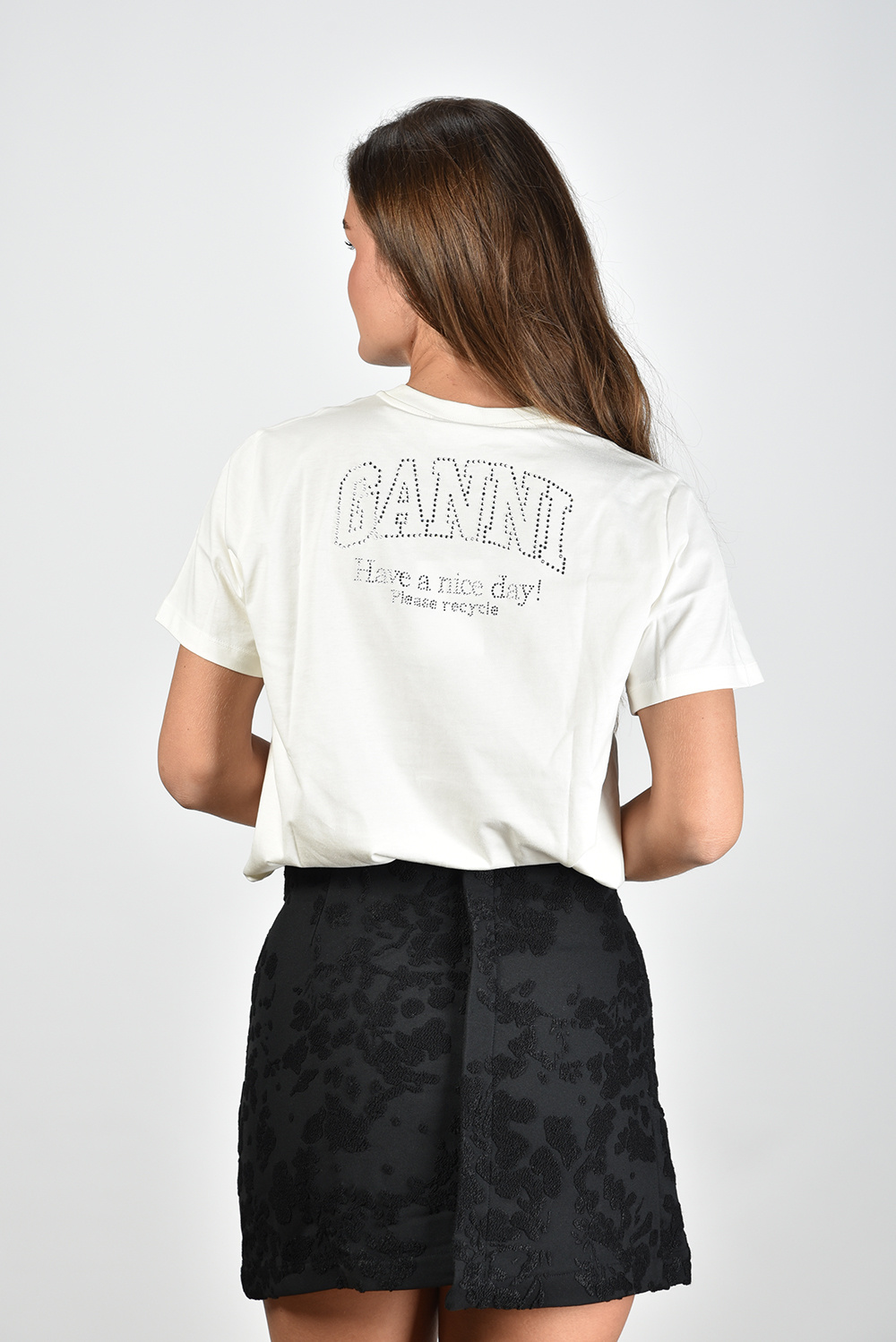 Ganni t-shirt met glitter T3946 wit