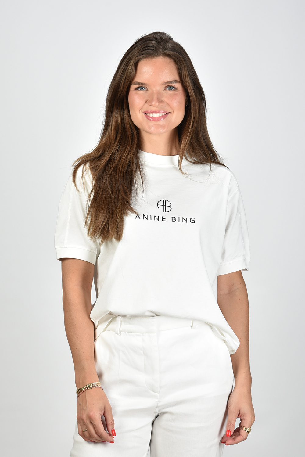 Anine Bing t-shirt met stiksels en logo Jaylin A-08-10280-IVY1 wit