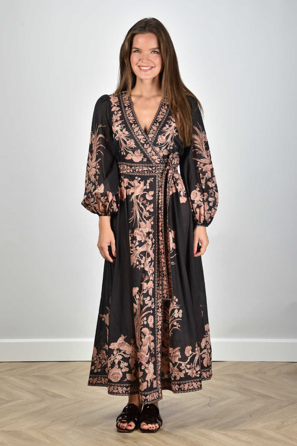 Zimmermann jurk Waverly Wrap Midi met bloemenprint zwart