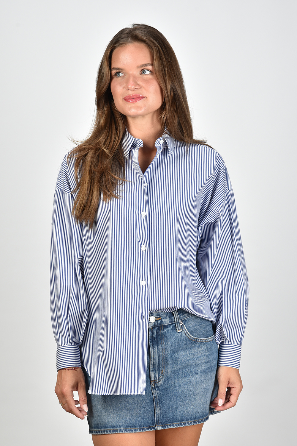 Academia oversized, gestreepte blouse Giorgia blauw