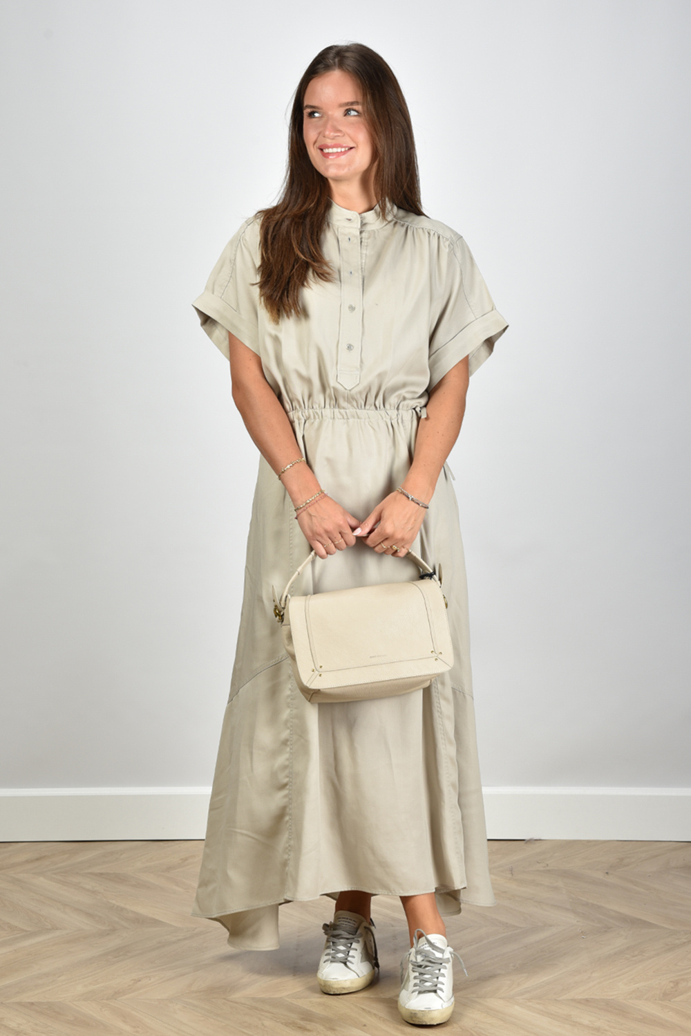 Marant Etoile jurk Valencia lang met taille koordje ecru Marjon Snieders