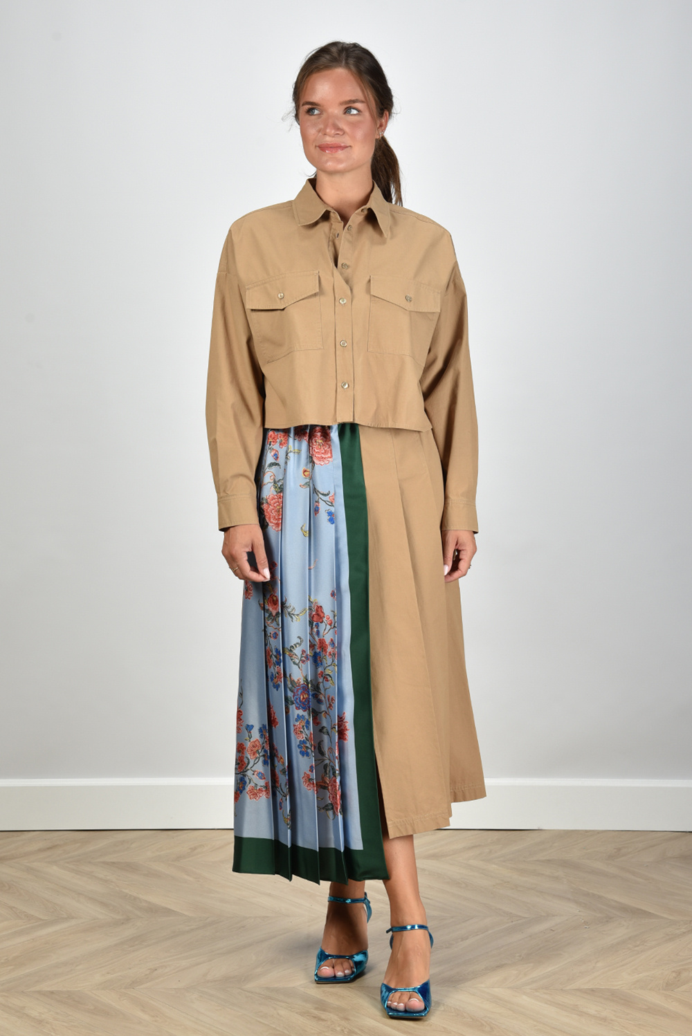 Max Mara Weekend asymmetrische rok Operoso met sjaal print beige