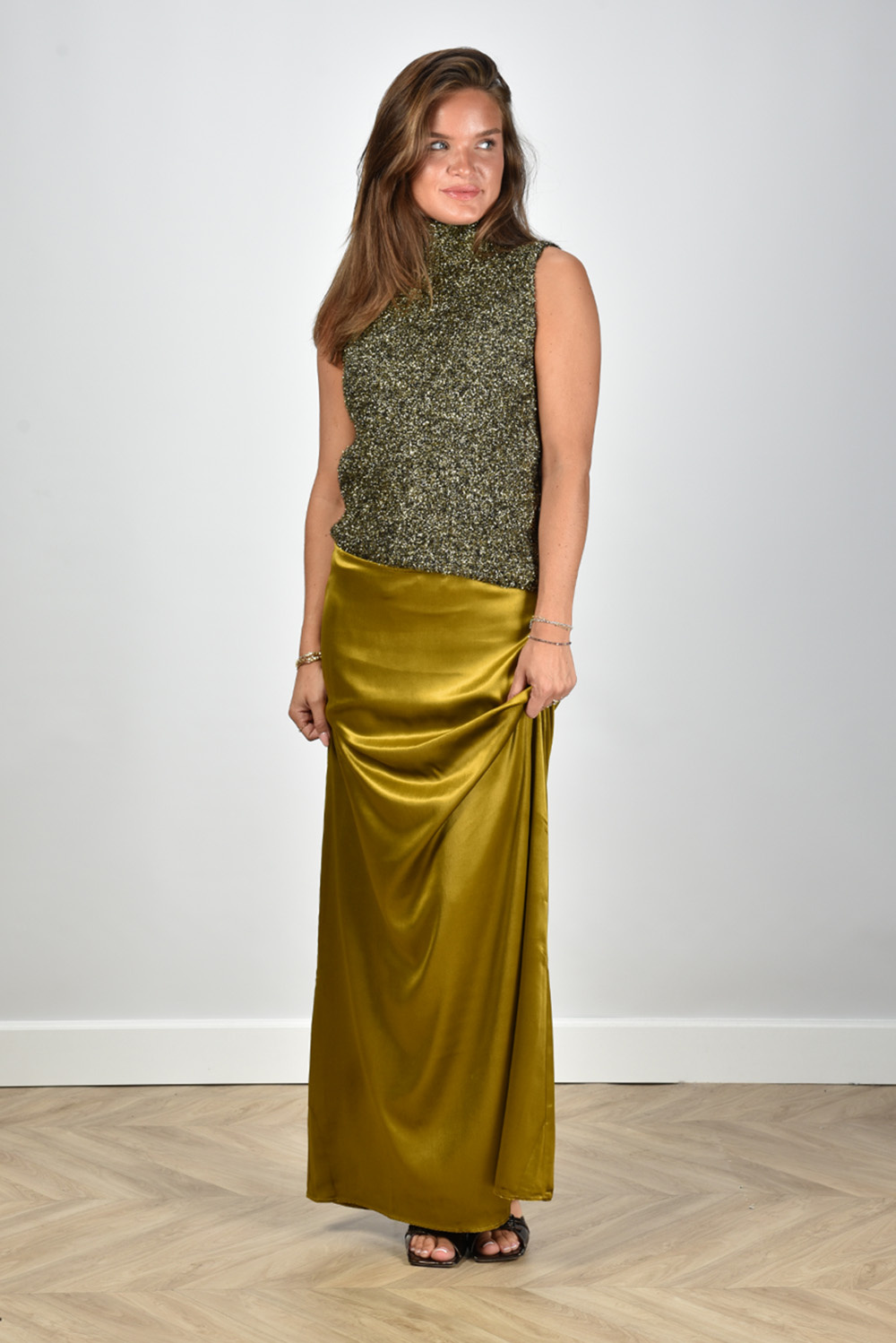 Rohe ROHE maxi rok fluweel goud