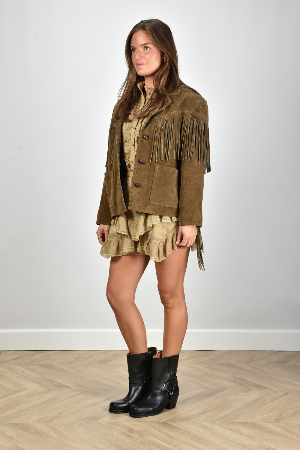 Isabel Marant coat Fabie with fringes and shoulder padding bronze Marjon Snieders