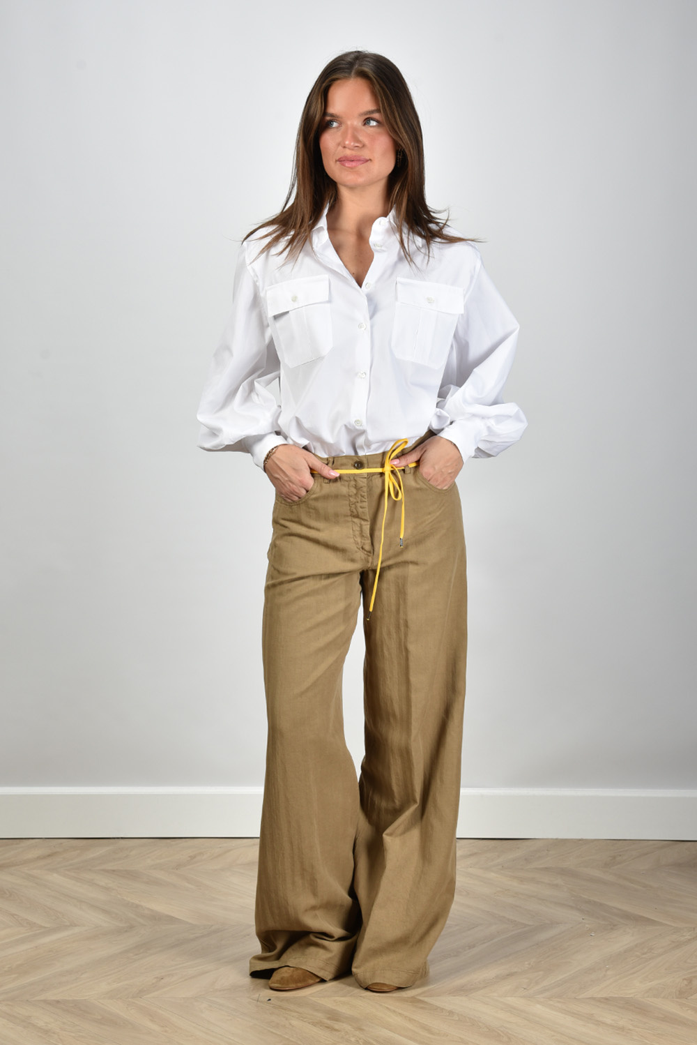 Aspesi broek met geel koord bruin