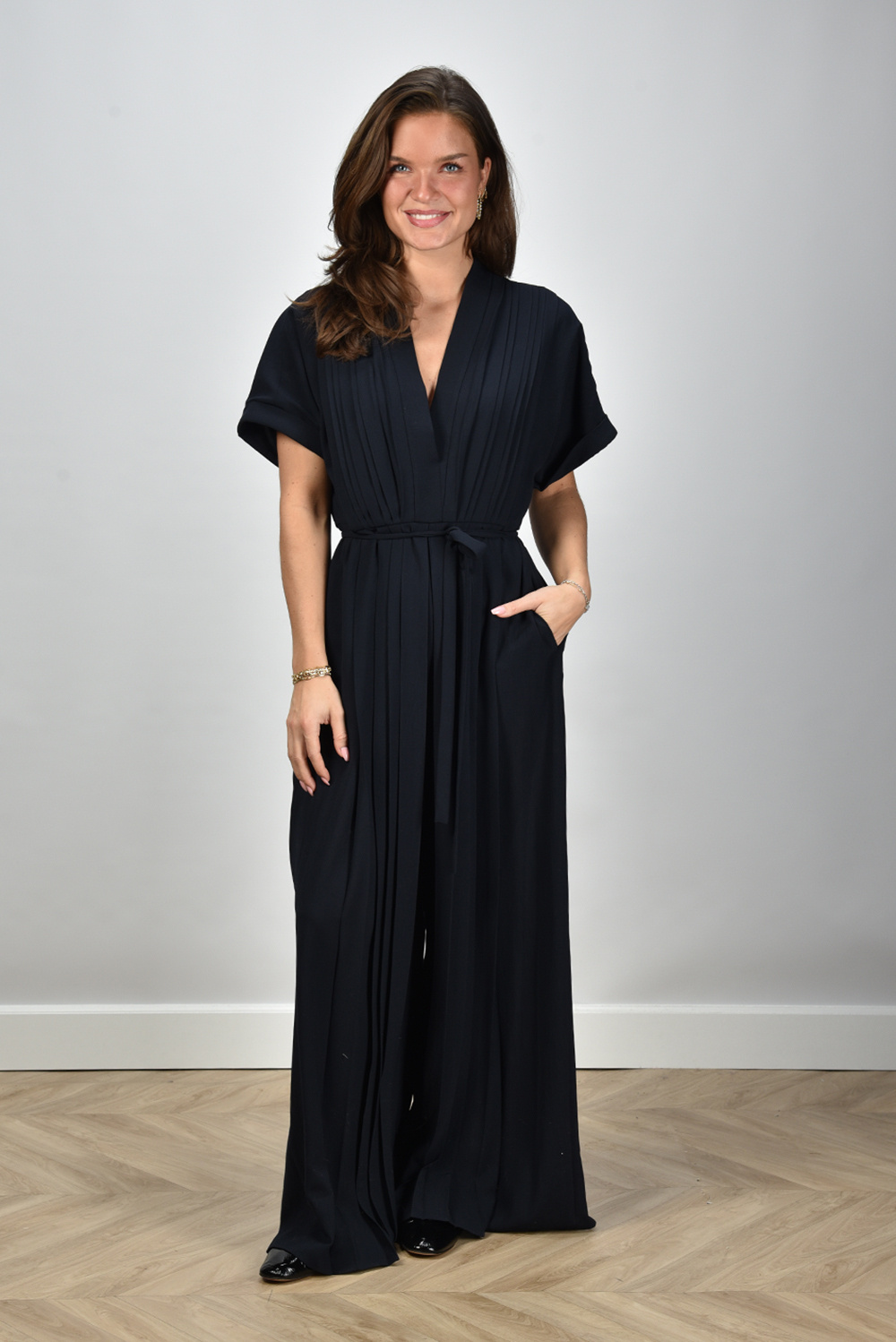 Joseph jumpsuit Sofia JF009139 geplooid en met tailleband blauw