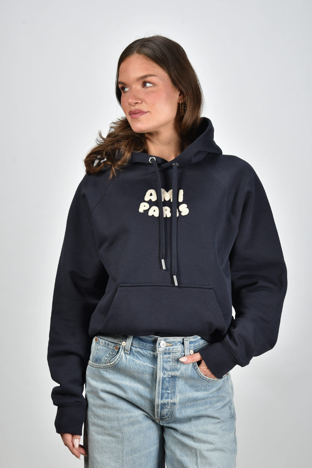 Ami Paris trui met logoprint blauw