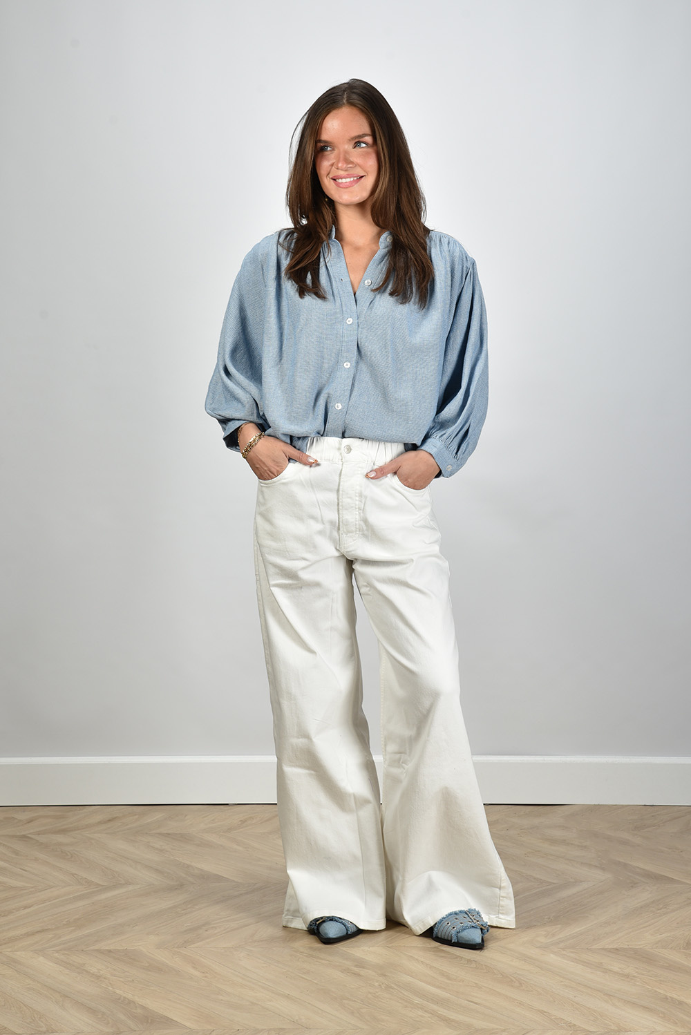 Sea Me Happy jeans met strass steentjes Super Woody Embroidery wit