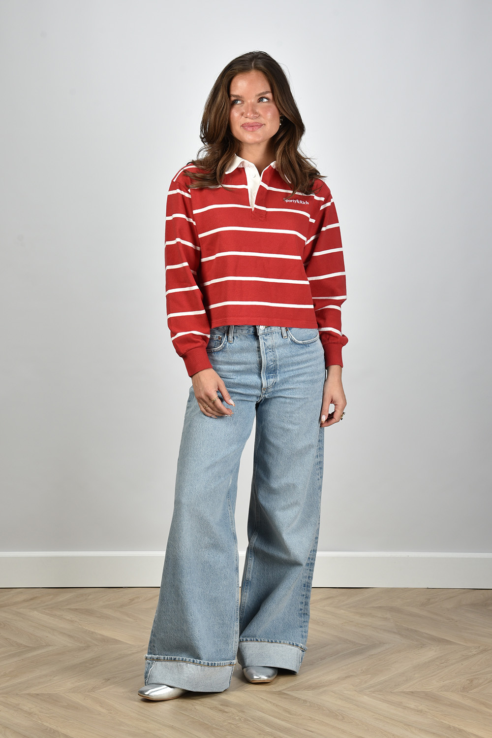 Sporty & Rich trui Serif Logo Cropped Rugby Polo rood