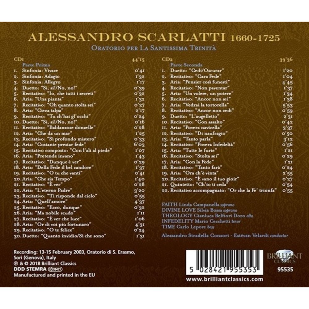 Brilliant Classics A. Scarlatti: Oratorio per la Santissima TrinitÃ