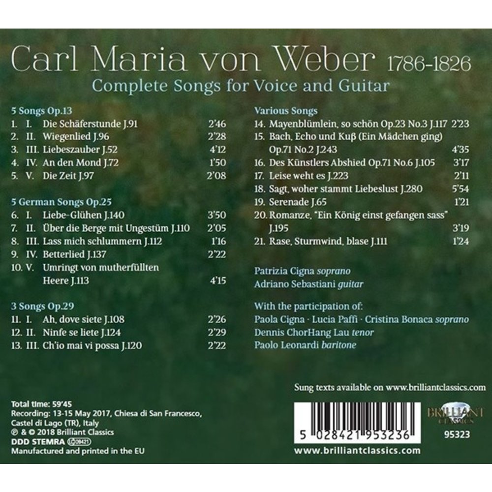 Brilliant Classics WEBER: Complete Songs for Voice and Guitar - Patrizia Cigna, Adriano Sebastiani