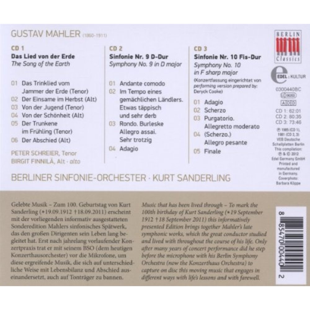 Berlin Classics Mahler: Das Lied von der Erde †Symfonien Nr. 9 und 10