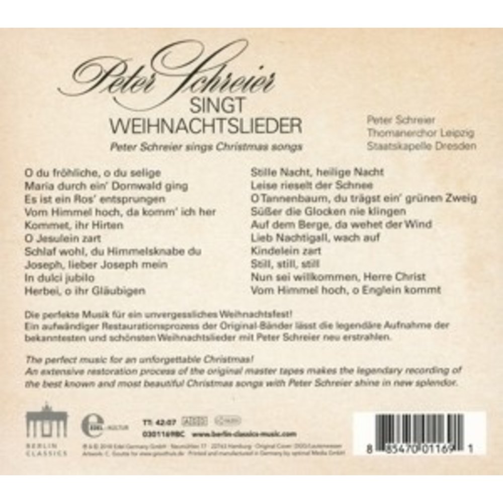 Berlin Classics Peter Schreier Singt Weihnachtslied
