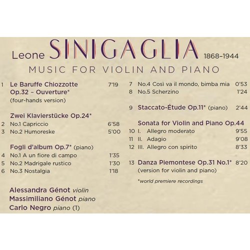 Brilliant Classics Sinigaglia: Music For Violin And Piano