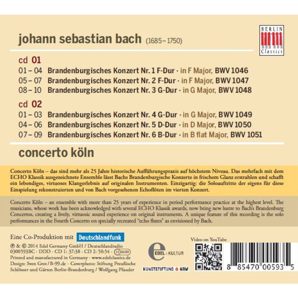 Berlin Classics Concerto Köln: Brandenburgse Concerten 2CD