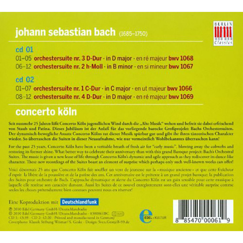 Berlin Classics J.S. Bach: The Orchestral Suites; Concerto Köln (2CD)