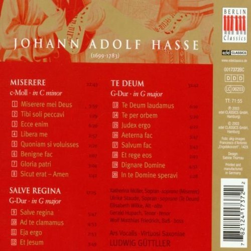 Berlin Classics Hasse: Miserere, Salve Regina, Te Deum