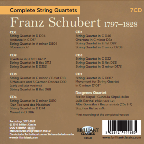Brilliant Classics Schubert: Complete string quartets - Diogenes Quartet