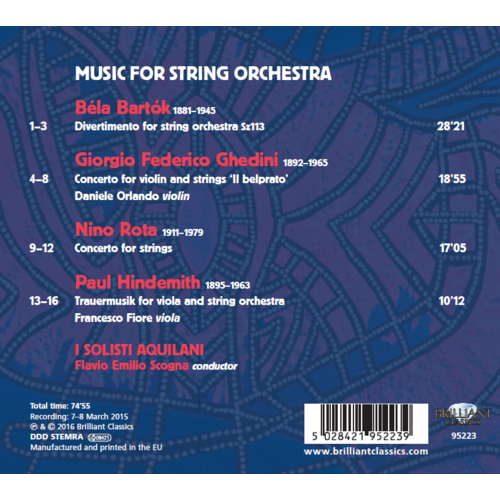Brilliant Classics BartÃ³k, Ghedini, Rota, Hindemith: Muziek voor Strijkorkest