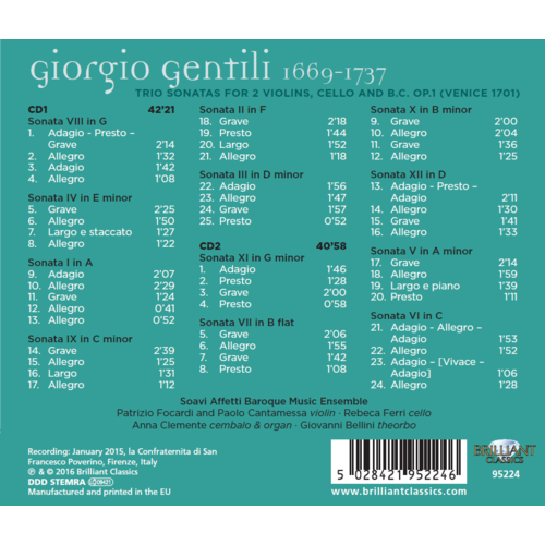 Brilliant Classics Gentili: Trio Sonatas Op.1