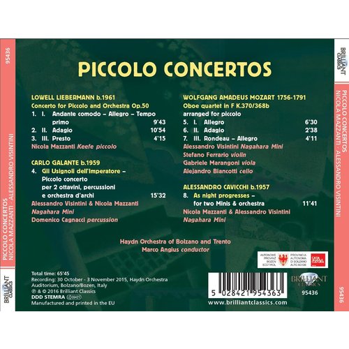 Brilliant Classics Liebermann, Galante, Mozart: Piccolo concertos - Haydn Orchestra, Marco Angius