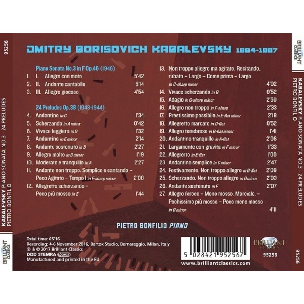 Brilliant Classics Kabalevsky: Piano Sonata No.3, 24 Preludes - Pietro Bonfilio