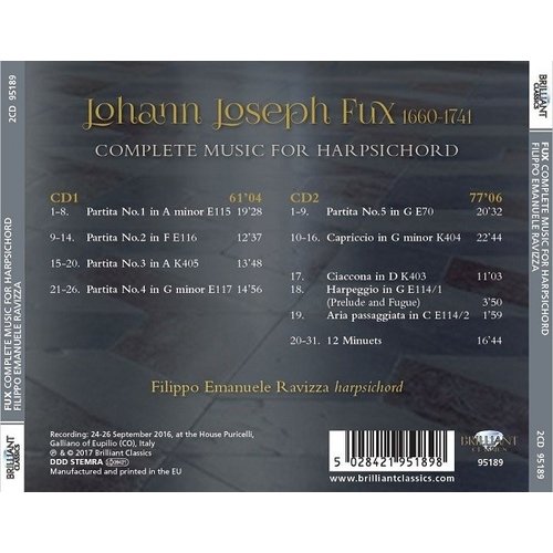 Brilliant Classics Fux: Complete Music for Harpsichord - Filippo Ravizza