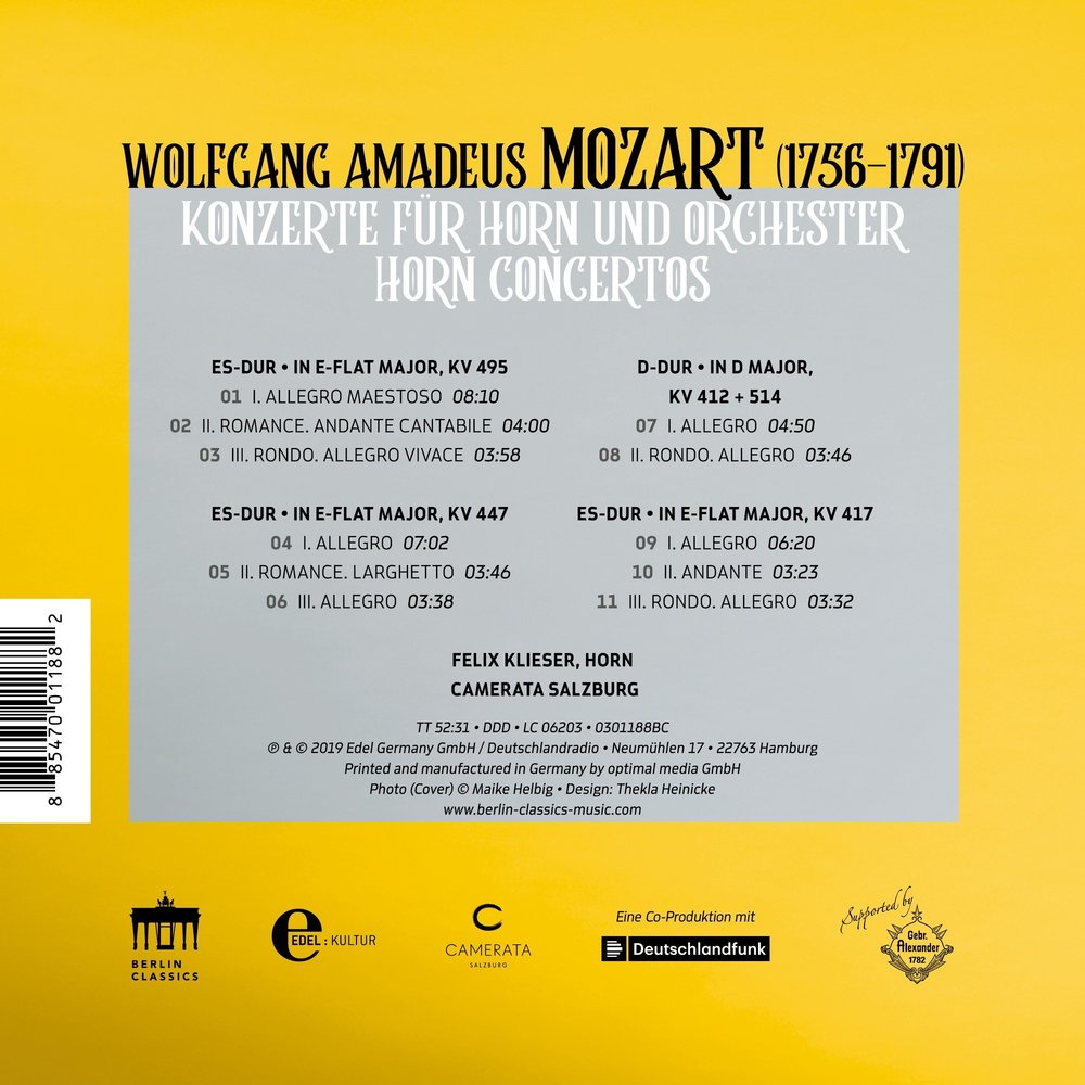 Berlin Classics Mozart:complete Horn Concertos