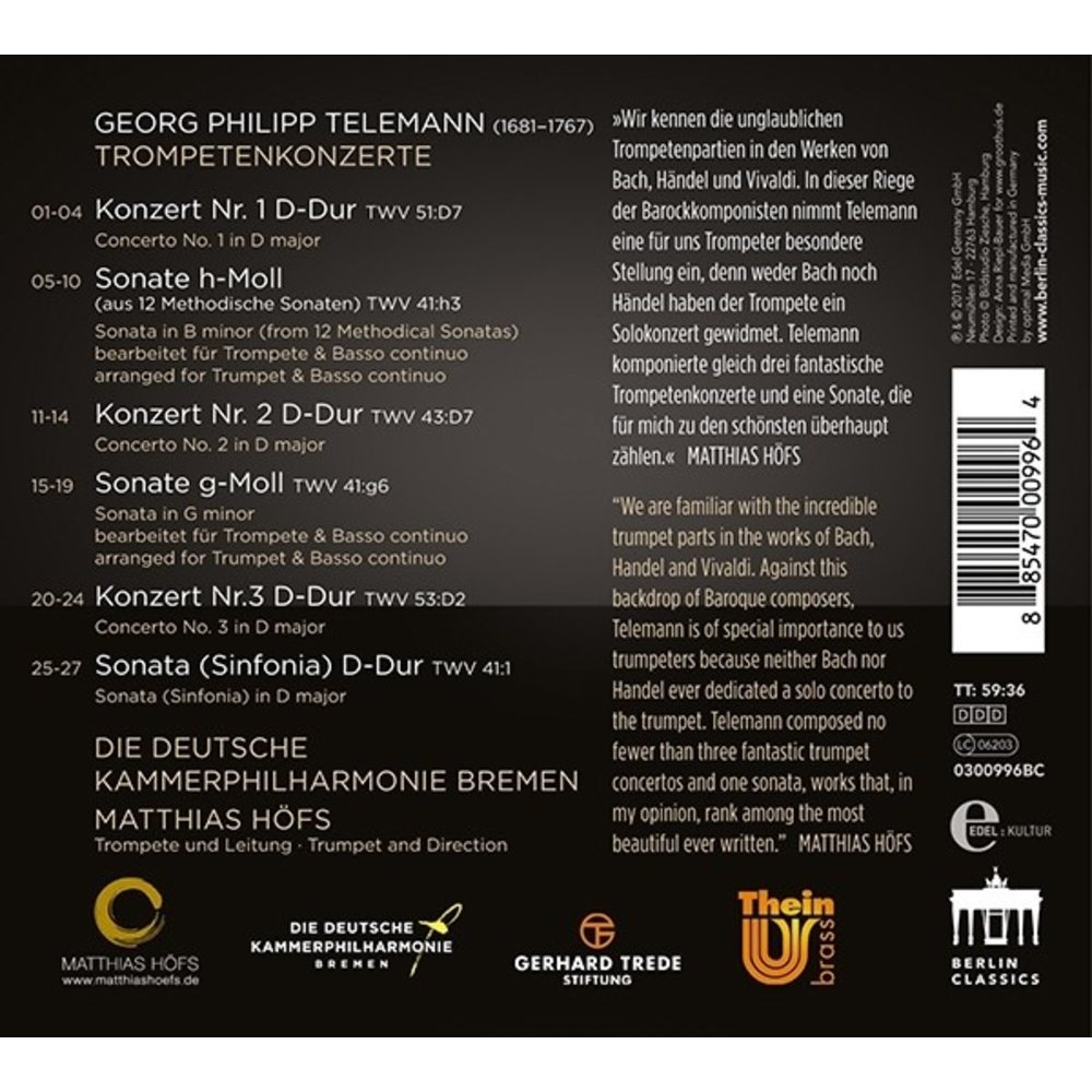 Berlin Classics Telemann: Trompetenkonzerte - Matthias Höfs