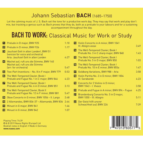 Naxos Bach To Work: Classical Music For Work Or Study